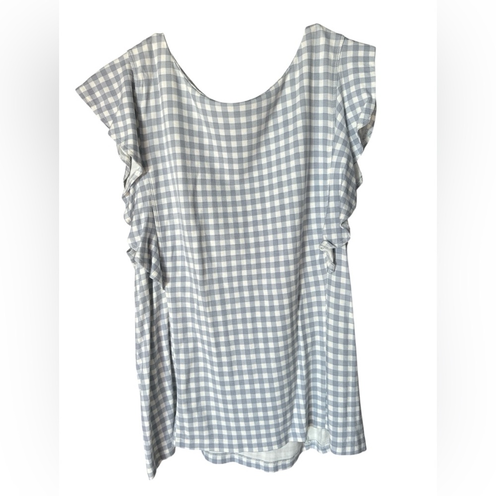 ANN TAYLOR - Gray  Gingham Ruffle Sleeve Top